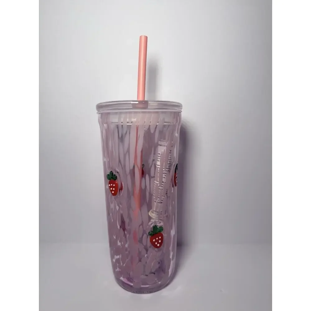 AUTHENTIC Starbucks PINK VIBES PINK DRINK Strawberry Glass 16oz Cold Cup NWT